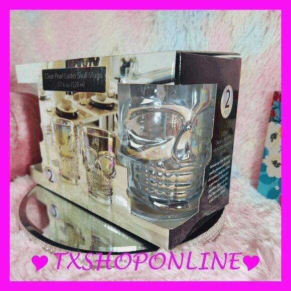 2 pc clear pearl luster skull mugs NEW - Picture 2 of 5
